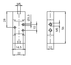 M5 3/2 Double Pilot Valve Dimensions